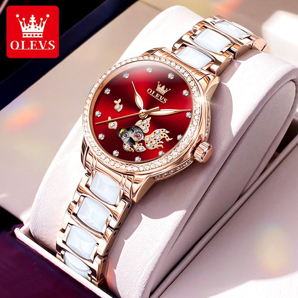 Koi Fish Dial Design OLEVS Cer - Push Button Tactile 评论和价格